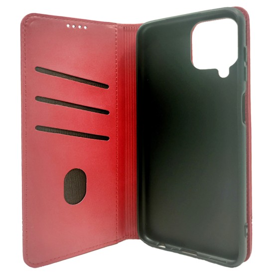 LEATHER FLIP COVER WITH INTERNAL POCKET AND CARD HOLDER FOR SAMSUNG M33 RED. LEATHER FLIP COVER WITH INTERNAL POCKET AND CARD HOLDER FOR SAMSUNG M33 RED.